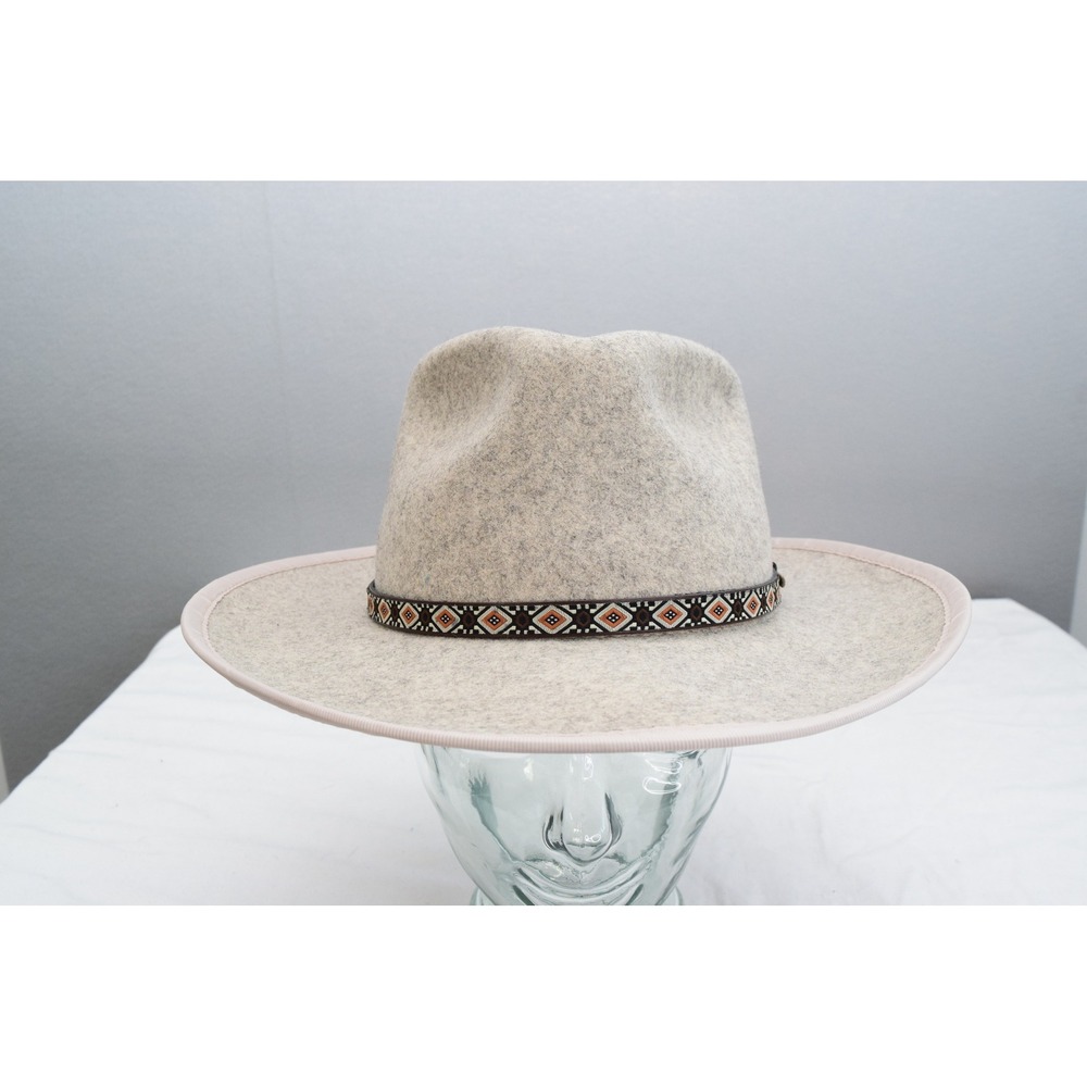 Overland Wool Felt Fedora Hat Medium Oatmeal Heather Wide Brim Western Womens